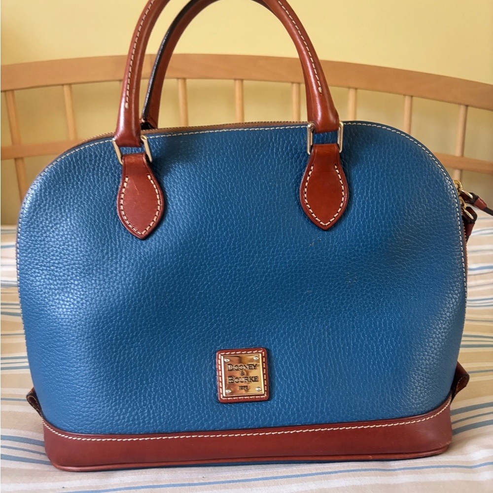 Dooney & Bourke Blue and Brown Pebbled Leather Satchel